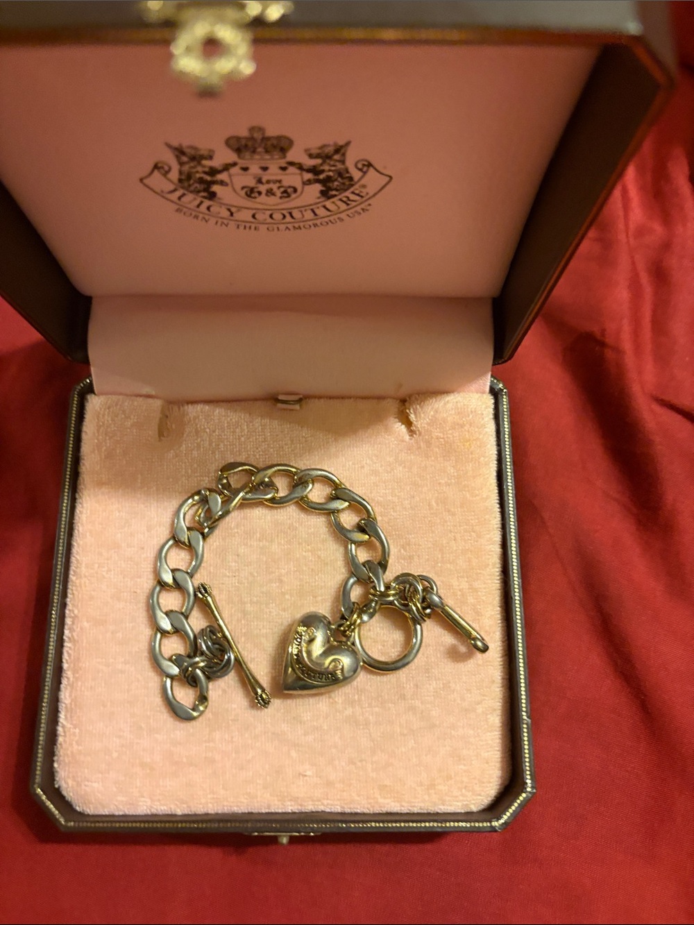 Juicy Couture Gold Heart Toggle Charm Bracelet